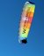 Bunter Gleitschirm mit Winkler Hotels Werbung vor klarem blauem Himmel