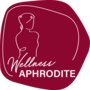 Wellness Aphrodite logo with a white line drawing of a woman on a burgundy background